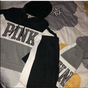 VS PINK Black and White Hoodie and Sweatpants Set